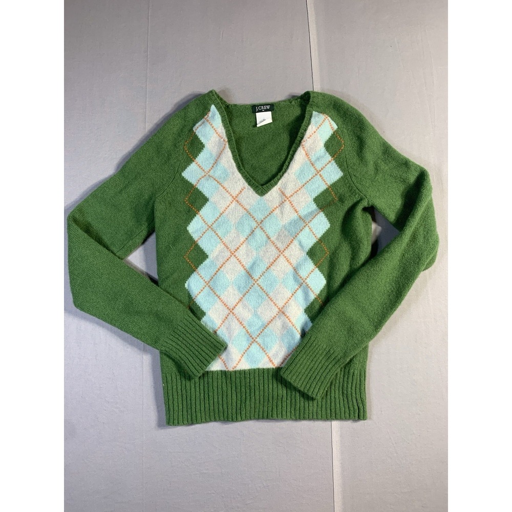 Women's‎ Vintage J. Crew Argyle Lamb Wool Sweater Size XS